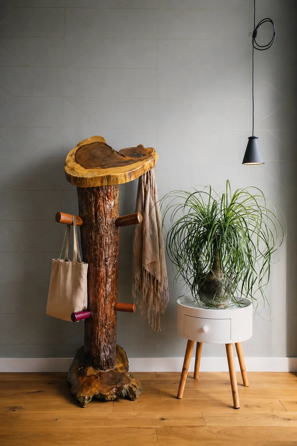 Perchero de madera viva